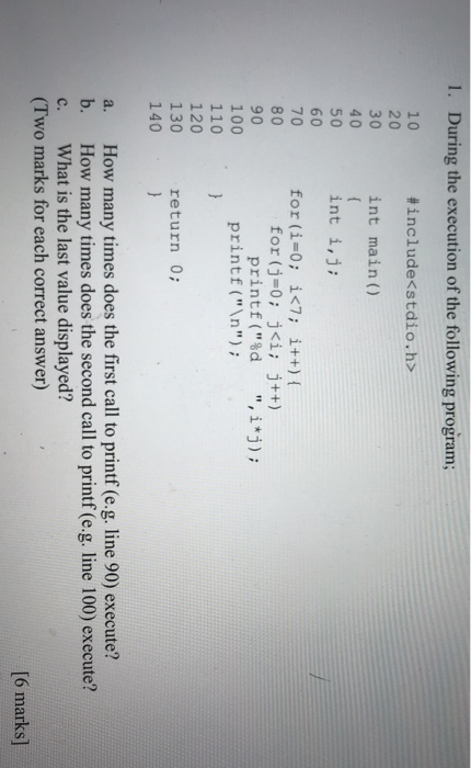 Solved 1. During the execution of the following program; 10 | Chegg.com