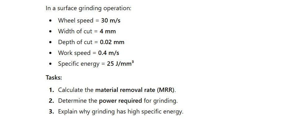 Surface Grinder Machine Rpm Chart Solved In a surface grinding operation:- Wheel speed | Chegg.com