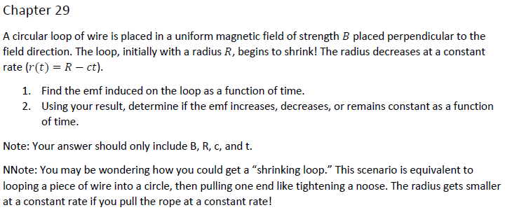 Solved Chapter 29 A circular loop of wire is placed in a | Chegg.com