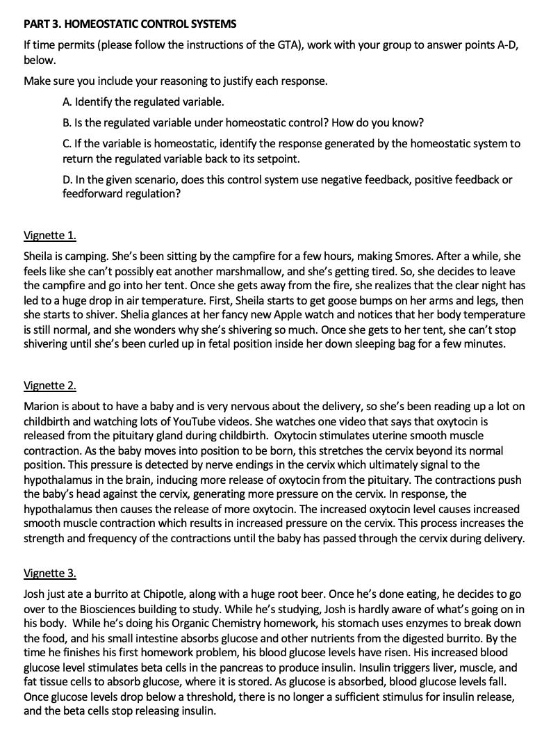 Solved Part 3. Homeostatic Control Systems If Time Permits 