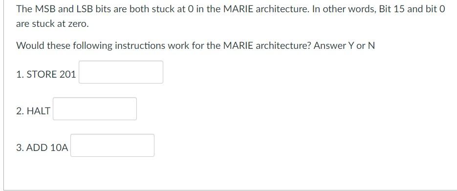 Solved The MSB and LSB bits are both stuck at 0 in the MARIE | Chegg.com
