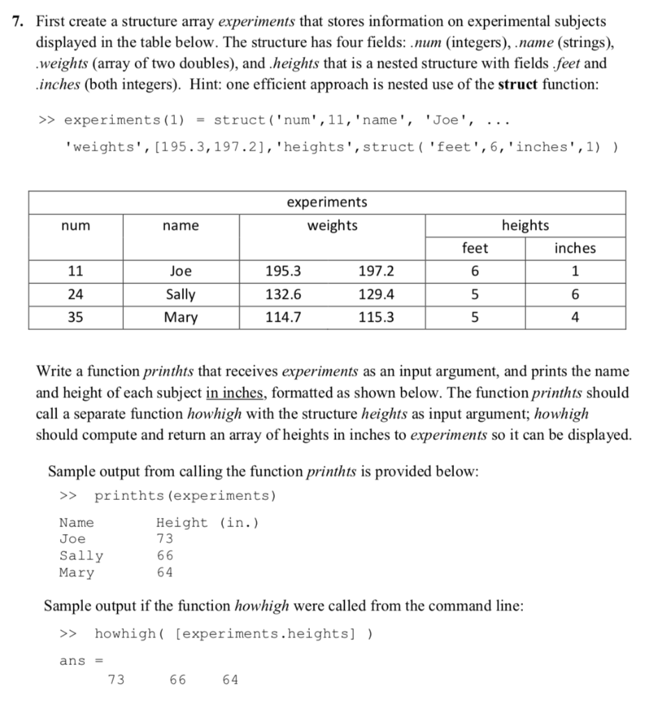 7. First create a structure array experiments that | Chegg.com