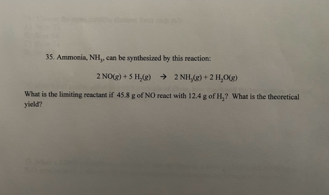 Solved 35. Ammonia, NH3, can be synthesized by this | Chegg.com