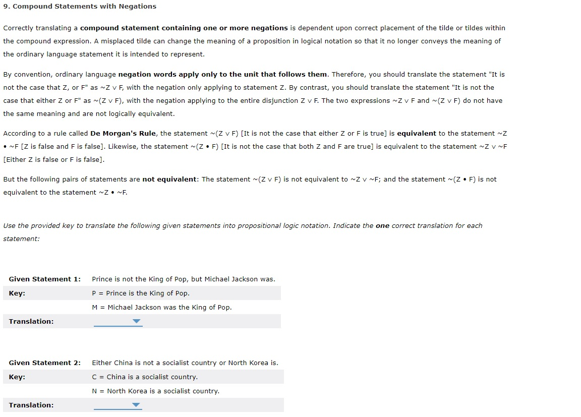 Solved 9. Compound Statements with Negations Correctly | Chegg.com