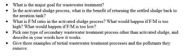 Solved What is the major goal for wastewater treatment? • In | Chegg.com