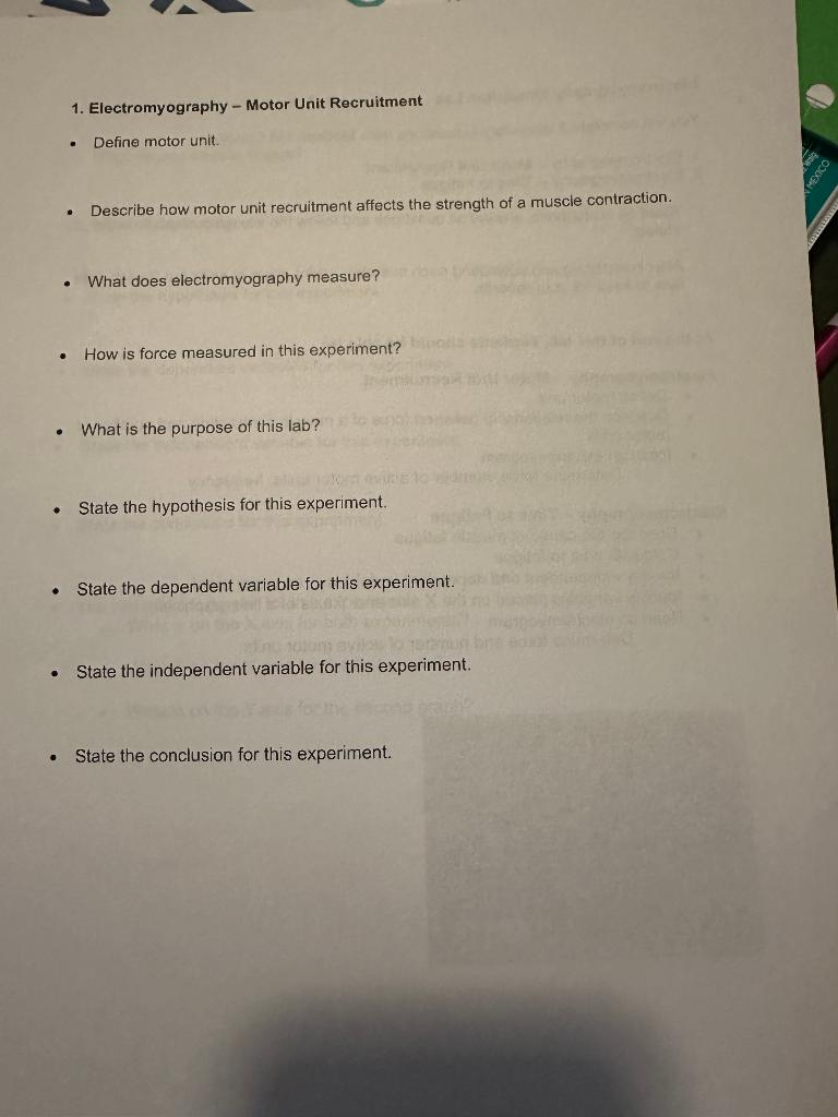 Solved 1. Electromyography - Motor Unit Recruitment - Define 