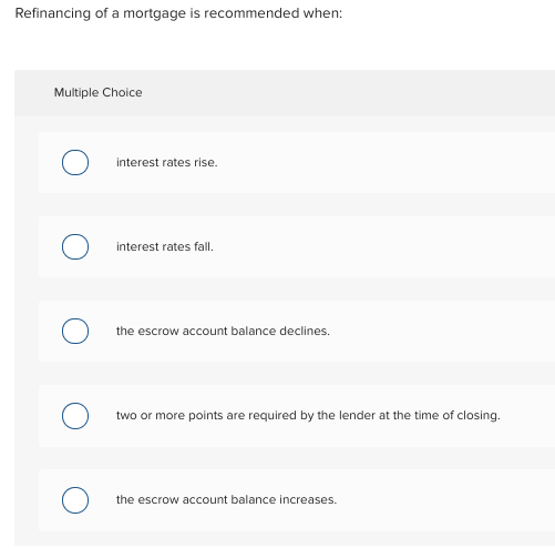 choose the best scenario for refinancing. chegg