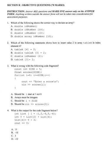 Solved SECTION B: OBJECTIVE QUESTIONS (70 MARKS) | Chegg.com