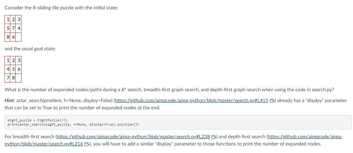 Solved Consider the 8-sliding tile puzzle with the initial | Chegg.com