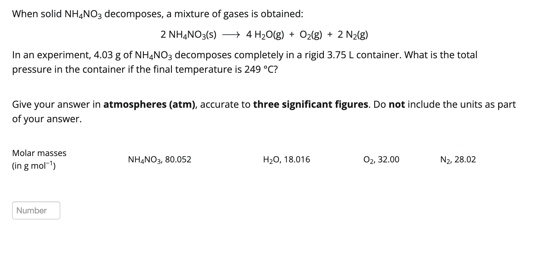 Solved When solid NH4NO3 a mixture of gases is