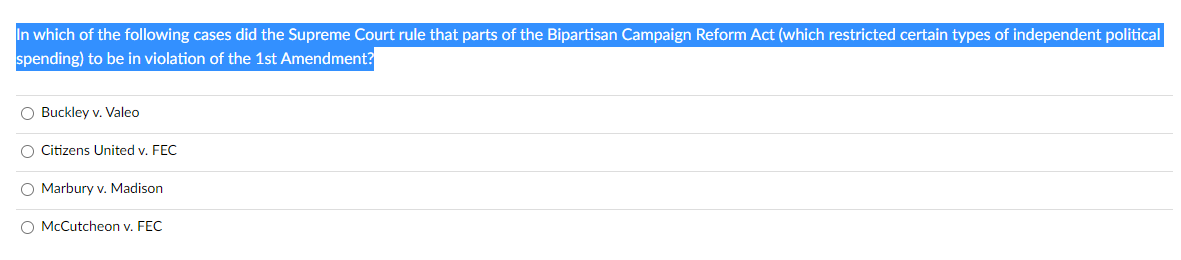 Solved In Which Of The Following Cases Did The Supreme Court | Chegg.com