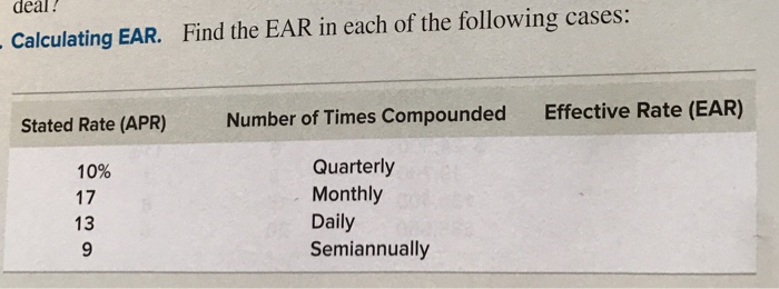 Solved Find the EAR in each of the following cases: | Chegg.com