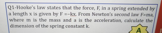 Solved Q1-Hooke's law states that the force, F in a spring | Chegg.com