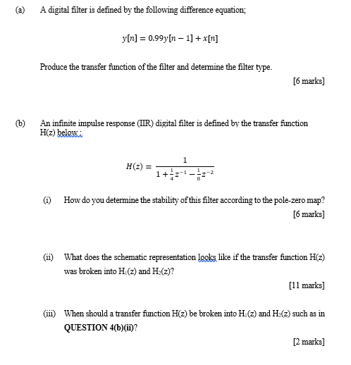 Solved a (a) A digital filter is defined by the following | Chegg.com