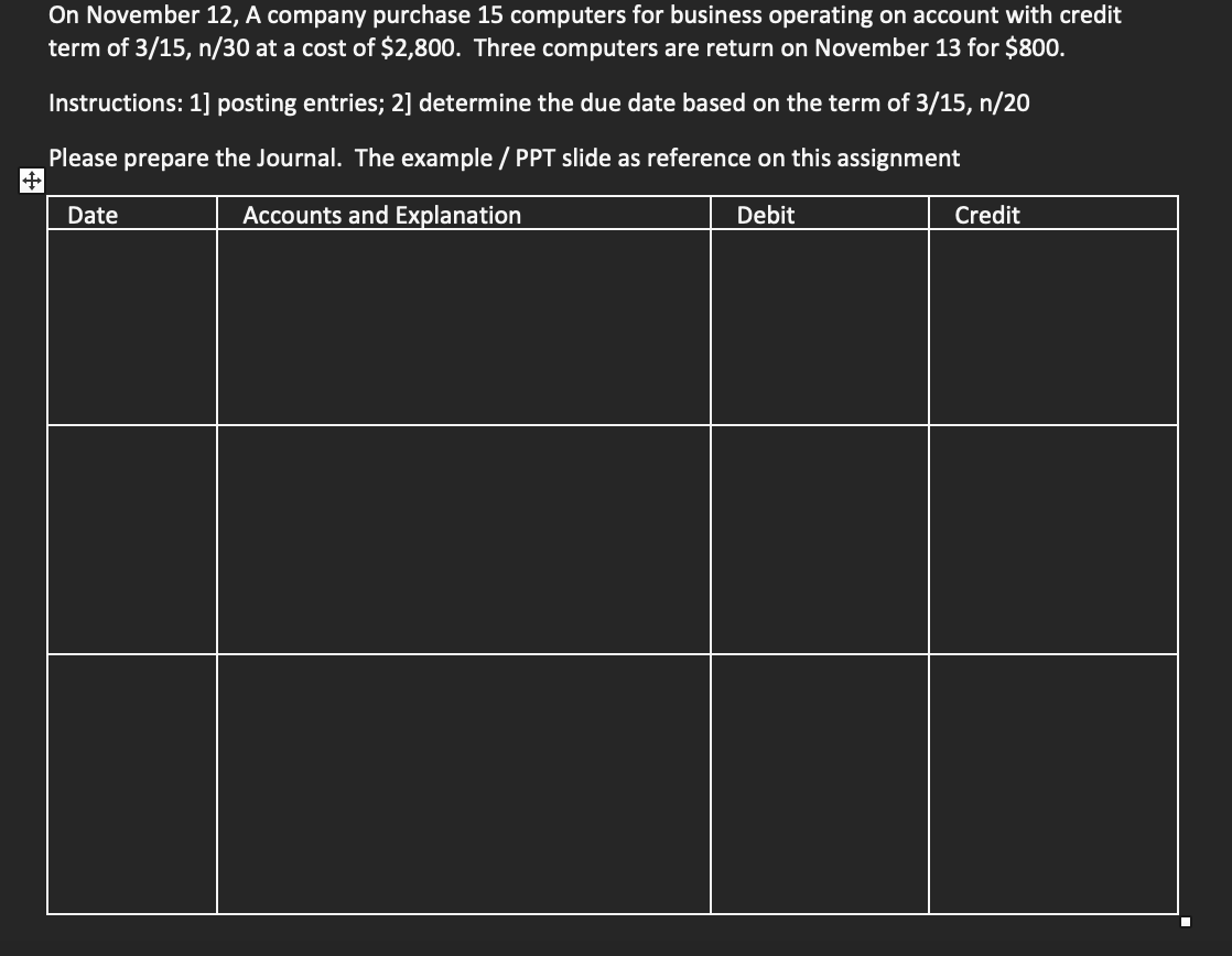 Solved On November 12, A company purchase 15 computers for | Chegg.com