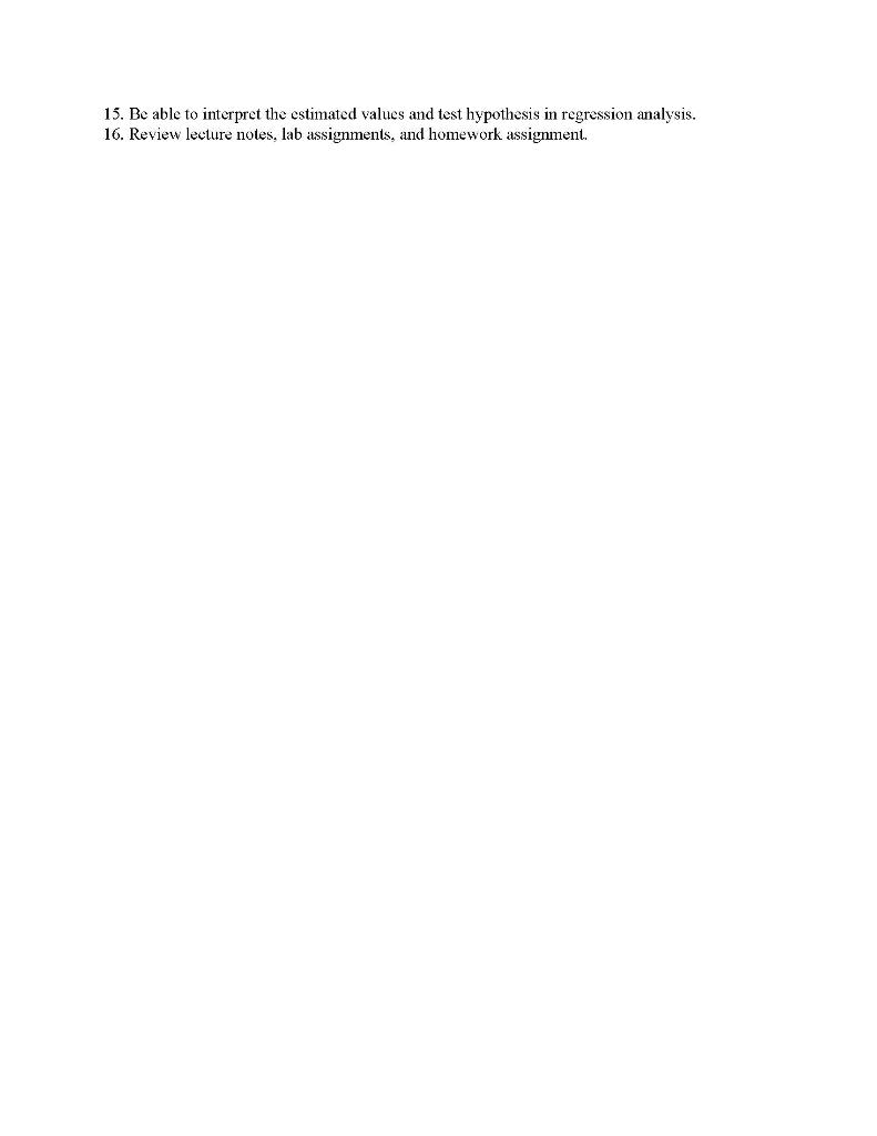 Solved 15. Be able to interpret the estimated values and | Chegg.com