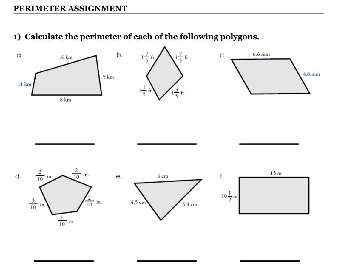 Solved PERIMETER ASSIGNMENT 1) Calculate the perimeter of | Chegg.com