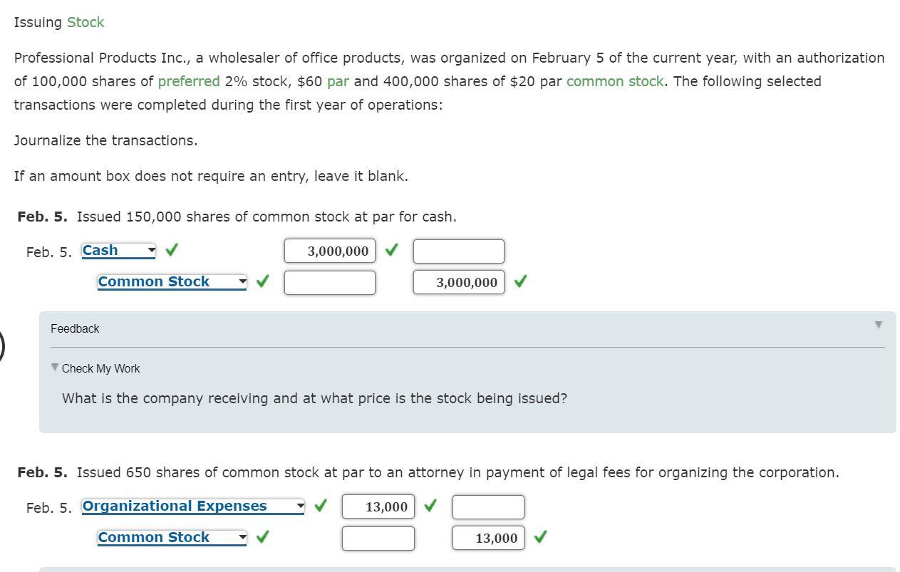 Solved Issuing Stock Professional Products Inc., a