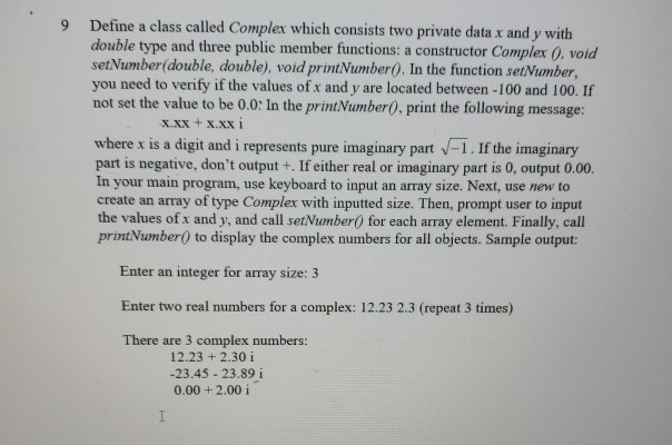Solved Modify the class Complex in Question of Homework | Chegg.com