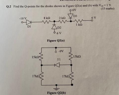 Solved Q.2 Find the Q-points for the diodes shown in Figure | Chegg.com