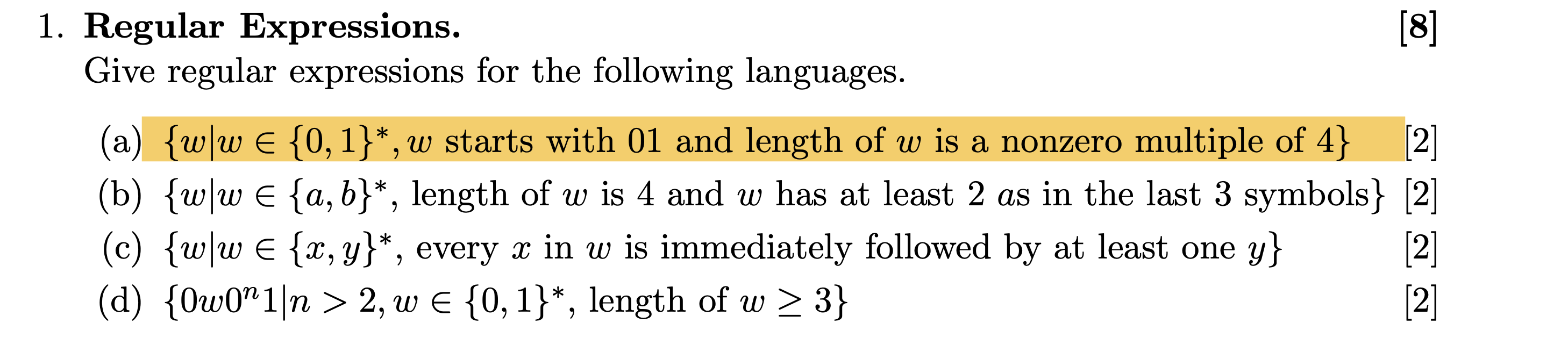 Solved Regular Expressions. [8] Give Regular Expressions For | Chegg.com