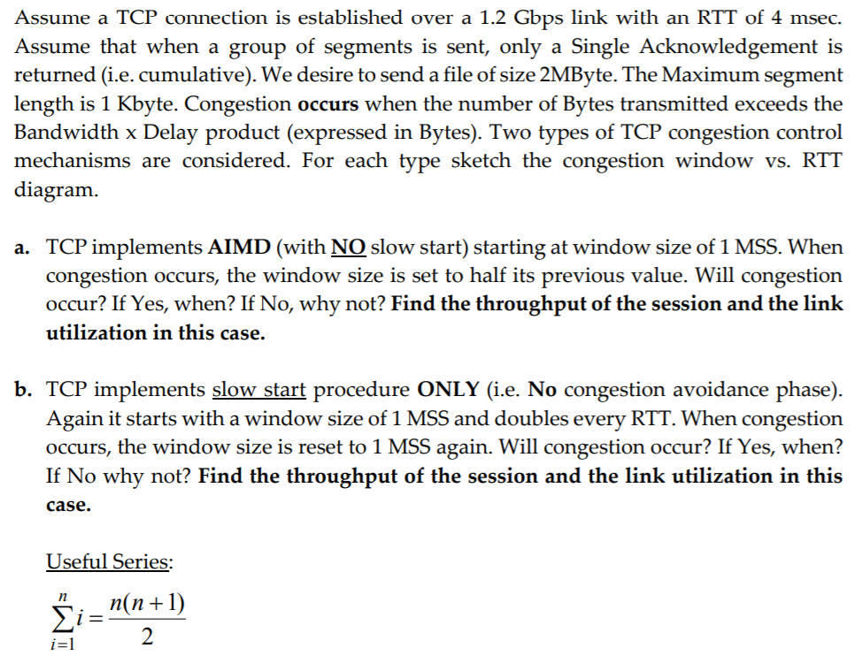 Assume a TCP connection is established over a 1.2 | Chegg.com