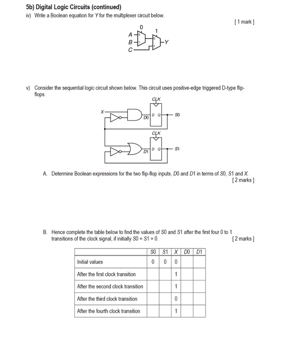 Solved 5b) Digital Logic Circuits (continued) V) Write A | Chegg.com