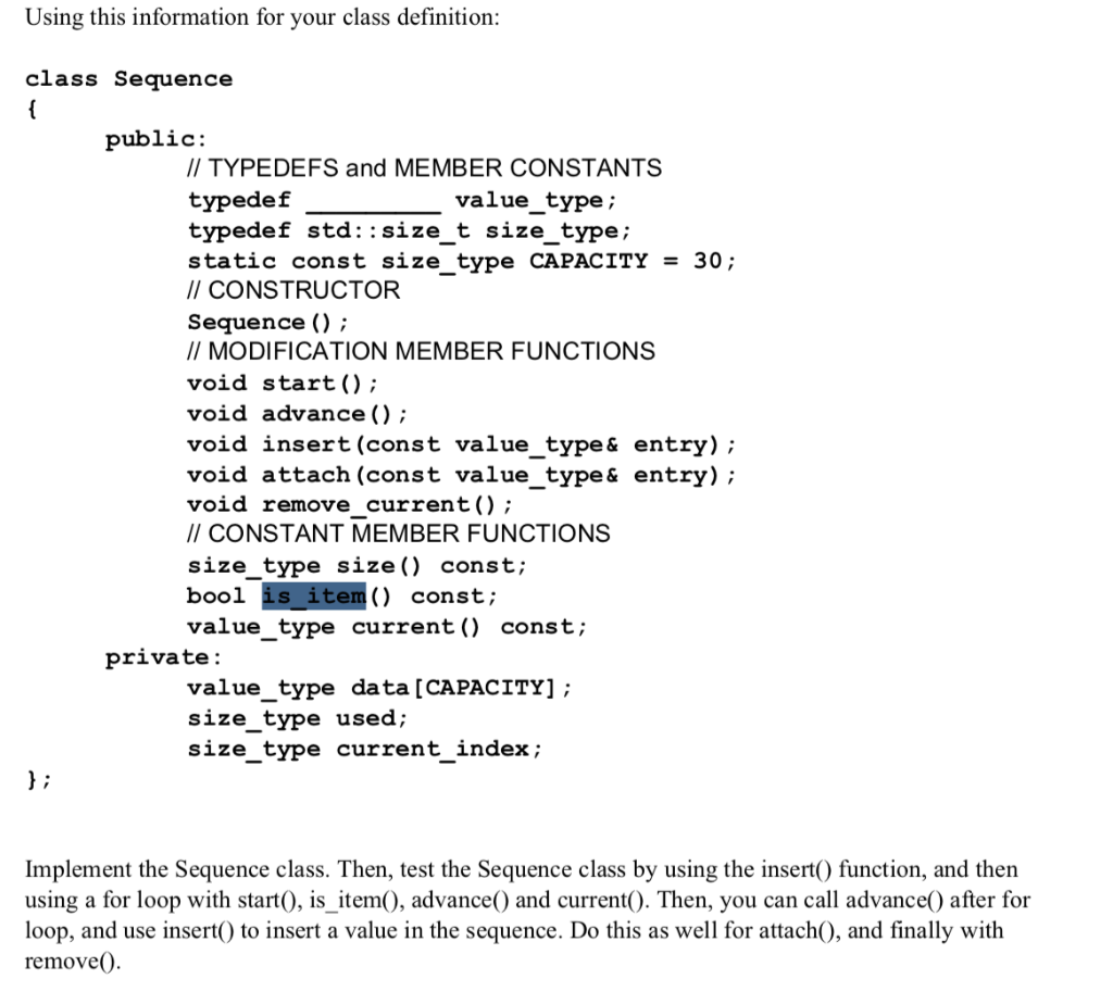 Solved using this information for your class definition chegg