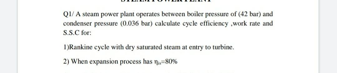 Solved Q1/ A Steam Power Plant Operates Between Boiler | Chegg.com