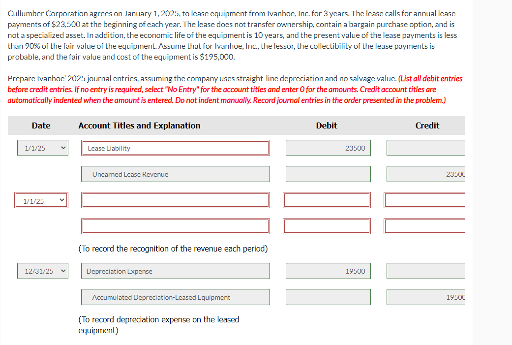 Solved Cullumber Corporation agrees on January 1, 2025, to