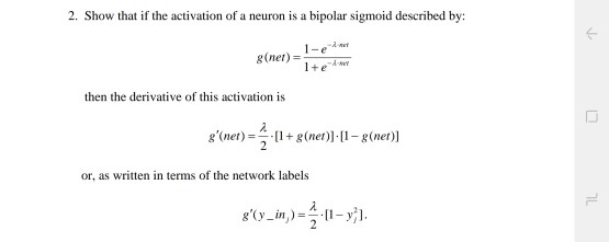 Bipolar sigmoid activation function