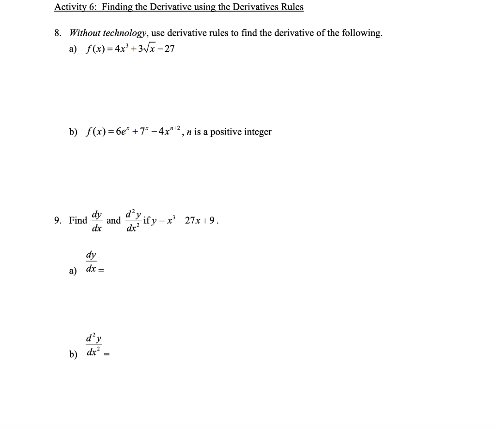 Solved Activity 6: Finding The Derivative Using The | Chegg.com