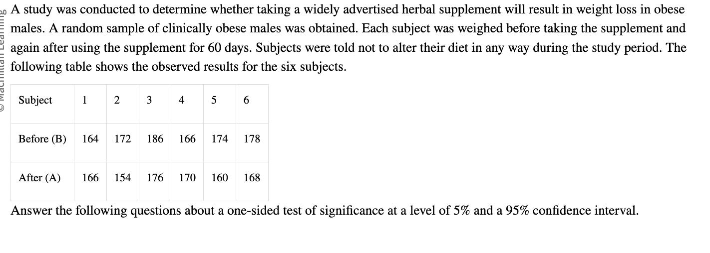 Solved A study was conducted to determine whether taking a | Chegg.com