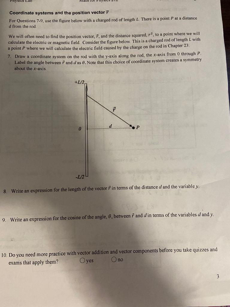 Solved Physics Lab Coordinate systems and the position