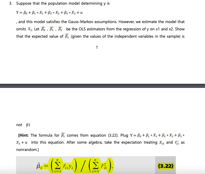 3. Suppose That The Population Model Determining Y Is | Chegg.com