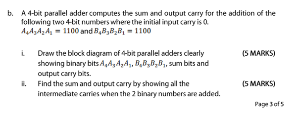 Solved B. A 4-bit Parallel Adder Computes The Sum And Output | Chegg.com