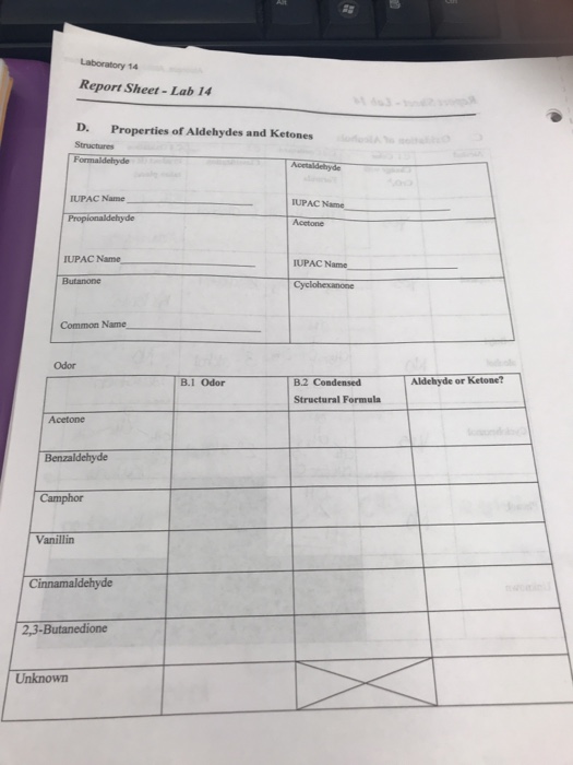 Solved Report SheetLab 14 D. Properties of Aldehydes and