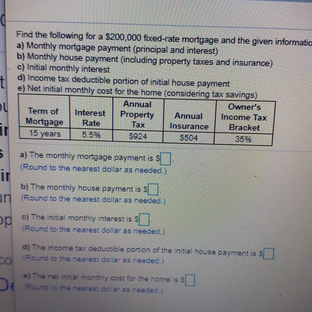 Solved Find The Following For A $200,000 Fixed-rate Mortgage | Chegg.com