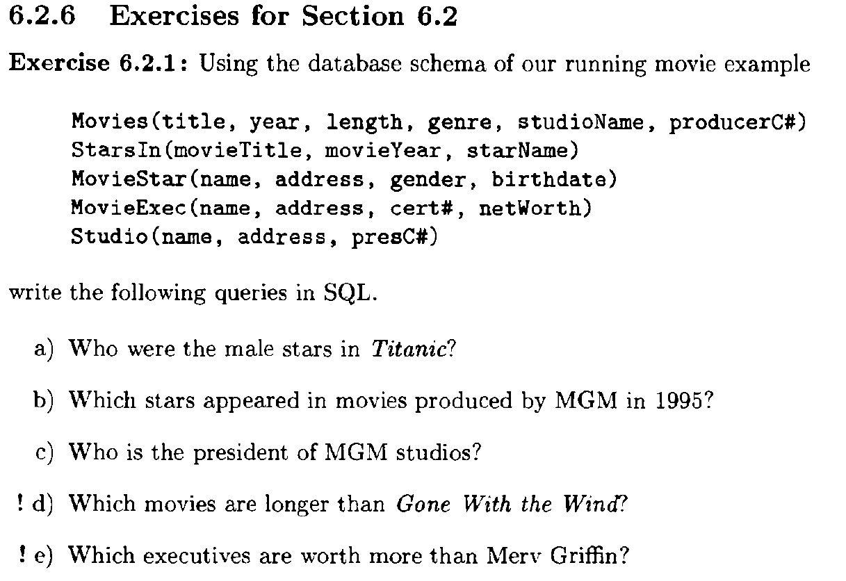 Solved Exercise 6.2.1 Using the database schema of our
