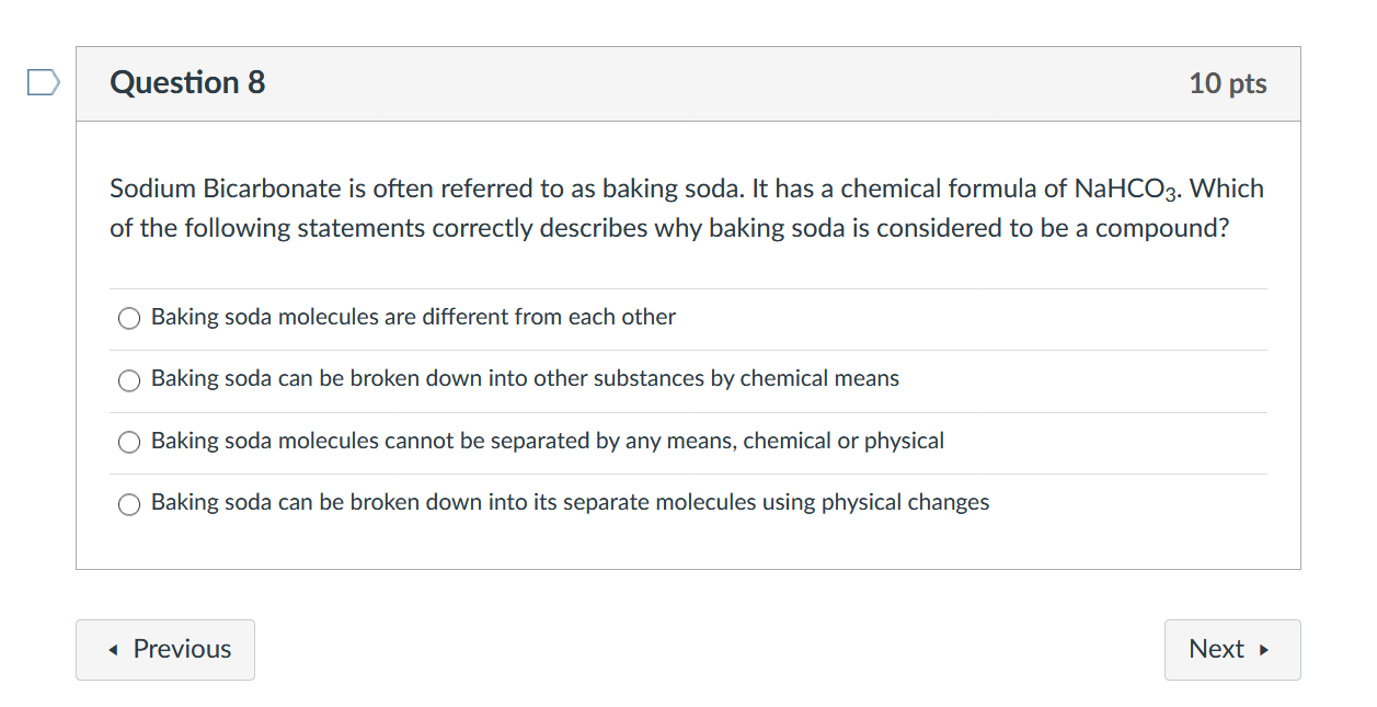 Solved Sodium Bicarbonate is often referred to as baking
