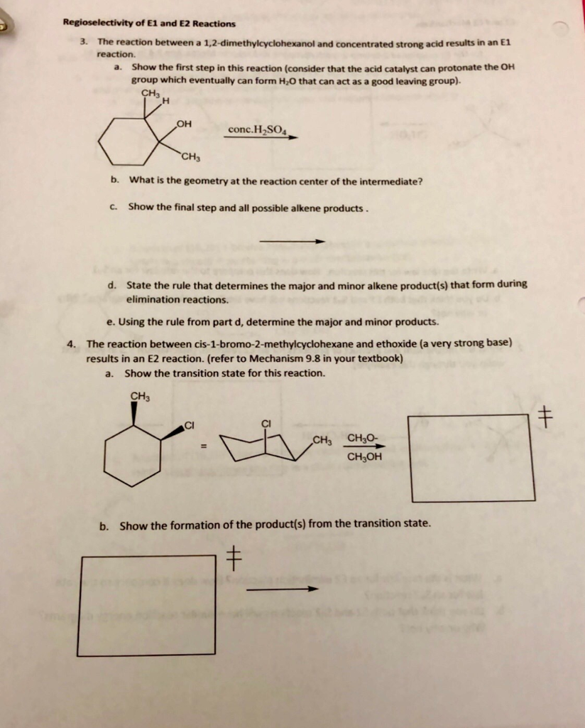 Solved Regioselectivity Of E1 And E2 Reactions 3. The | Chegg.com