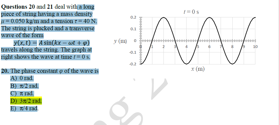 Solved A Long Piece Of String Having A Mass Density M 0 Chegg Com