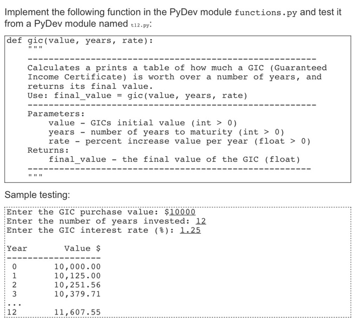 Solved Implement The Following Function In The PyDev Module | Chegg.com