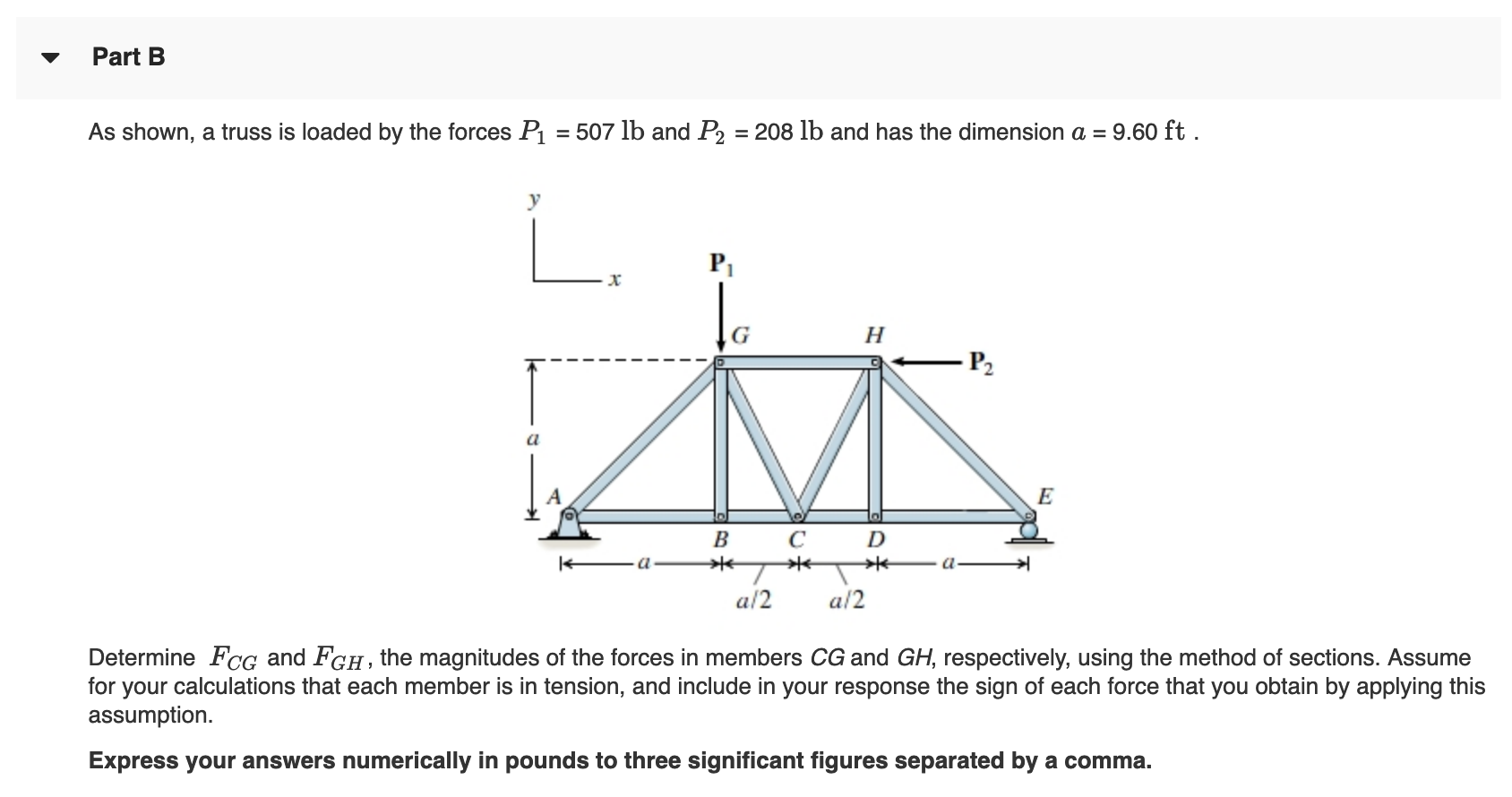 Solved Part B As shown, a truss is loaded by the forces P1 = | Chegg.com