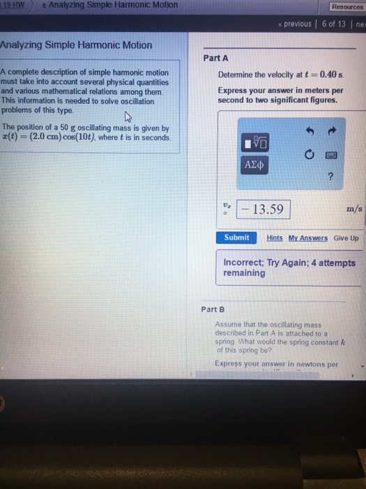 Solved A complete description of simple harmonic motion must | Chegg.com