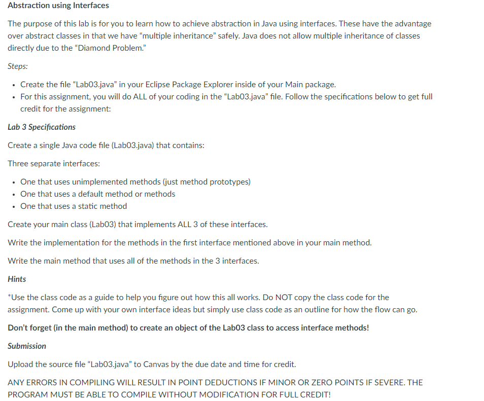 Solved Abstraction using Interfaces The purpose of this lab | Chegg.com