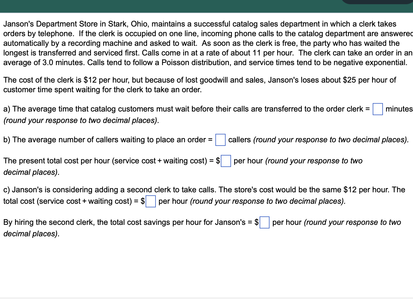 Solved Janson's Department Store in Stark, Ohio, maintains a