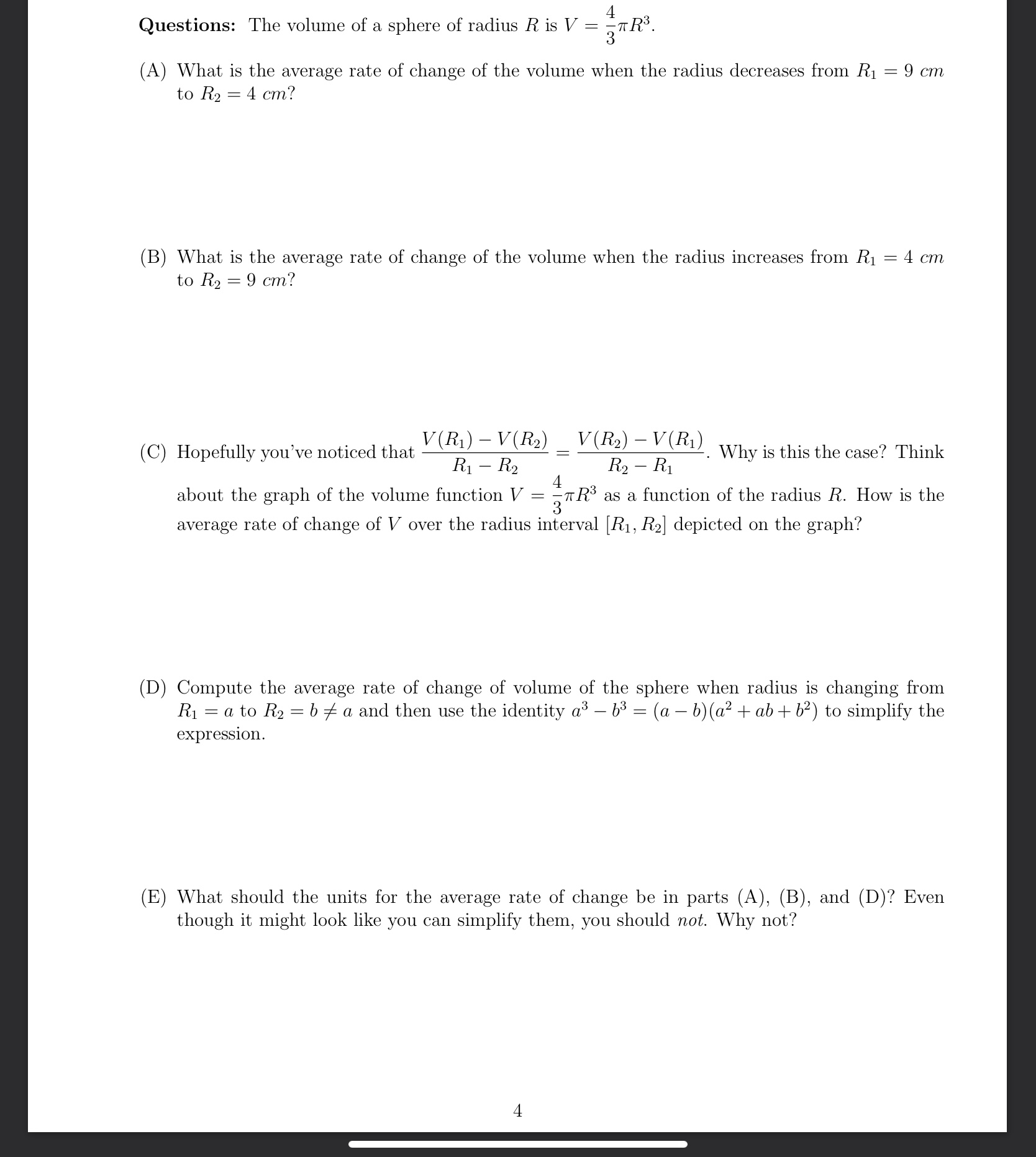 Solved Questions: The volume of a sphere of radius R is | Chegg.com