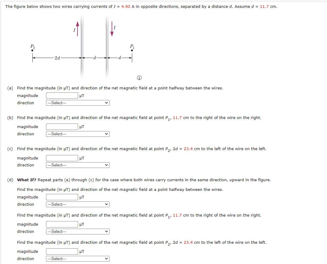 Solved The Figure Below Shows Two Wires Carrying Currents Of | Chegg.com