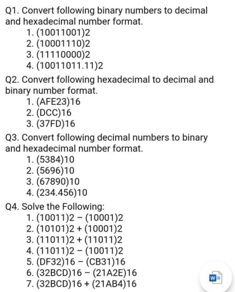 Solved Q1. Convert following binary numbers to decimal and | Chegg.com